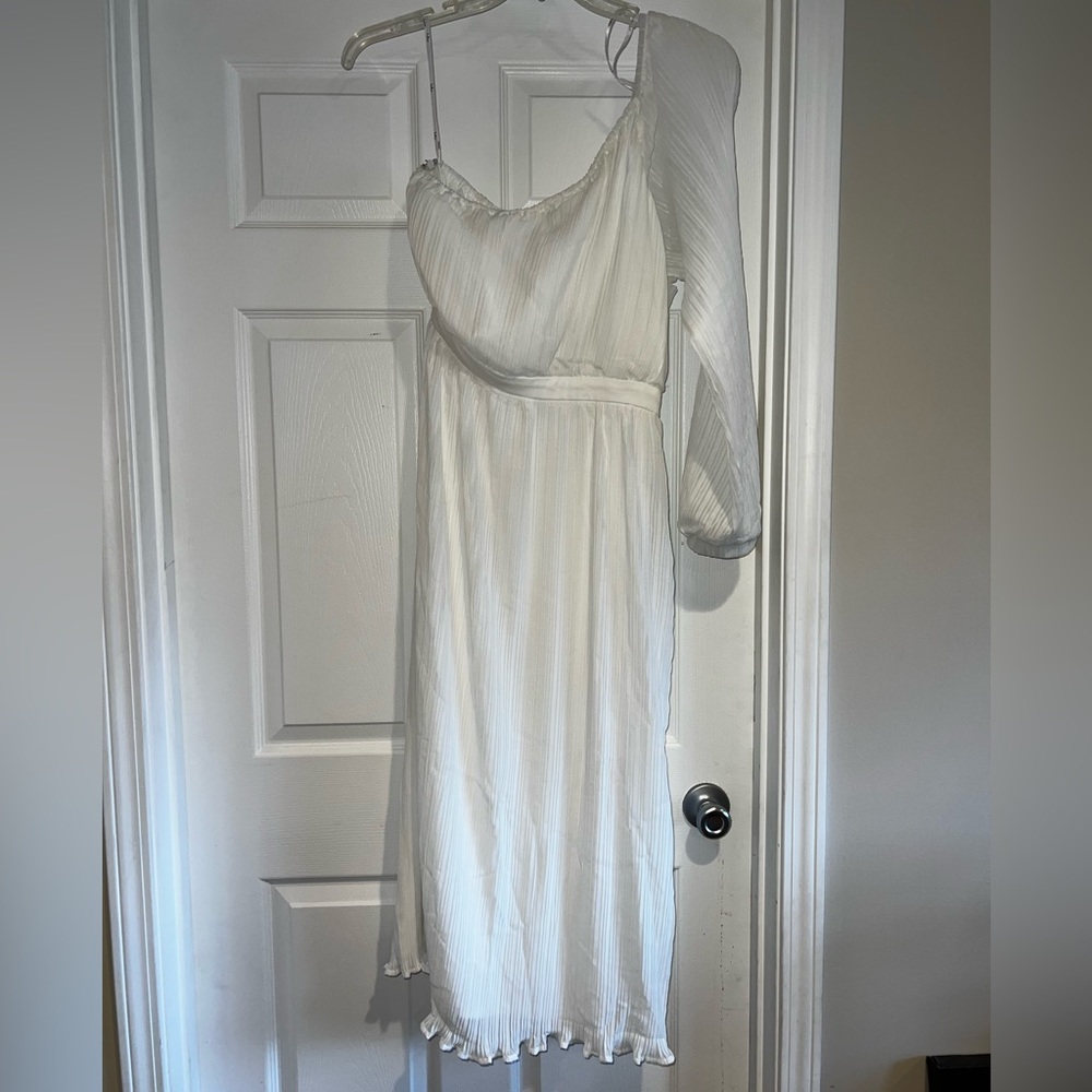 White Midi-Length One Shoulder Dress